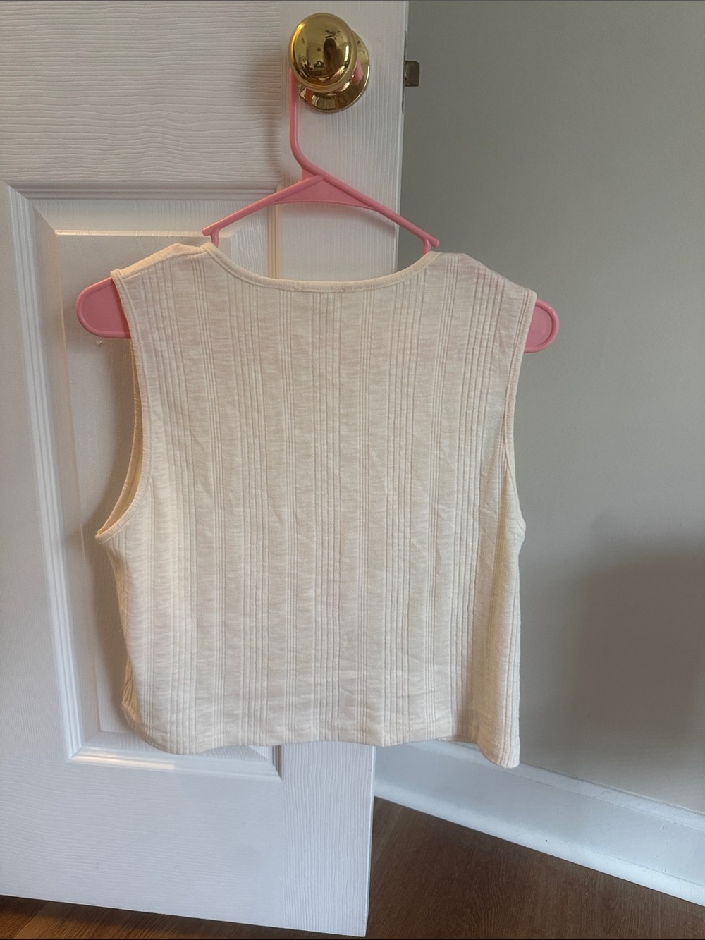 Cream Ribbed Tank Crop Top POL - Picture 2 of 2